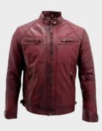 Cafe Racer Burgundy Leather Jacket
