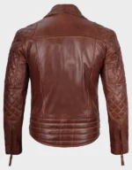 Men's Dark Brown Quilted Asymmetrical Leather Biker Jacket - Image 4