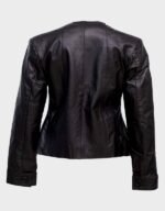 Womens Collarless Leather Jacket - Image 2