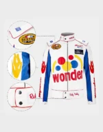 Women’s Racing-Inspired White and Blue Faux Leather Jacket - Image 4