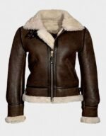 Fur Distressed Brown Leather Jacket