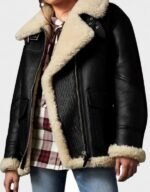 Aviator Ivory Black Shearling Jacket - Image 2