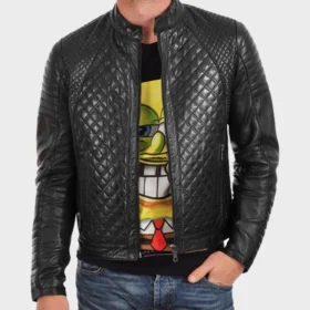 Edgy Black Quilted Leather Jacket for Men's