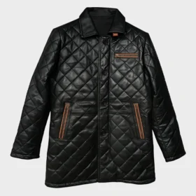 Black Sheepskin Leather Winter Coat for Men