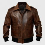 Men's Air Force A-2 cognac brown cowhide bomber leather jacket, front view