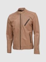 Brown Leather Biker Jacket Mens - Image 3