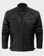 Mens Black Cafe Racer Leather Jacket