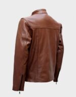 Brown Cafe Racer Leather Jacket - Image 2