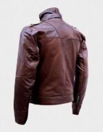 Mens High Collar Brown Leather Jacket - Image 2