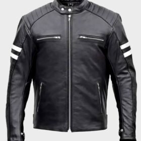 Mens Classic Black Leather Motorcycle Jacket