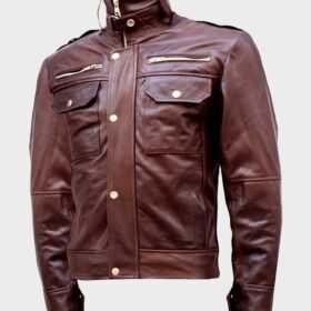 Men's Brown High Collar Jacket