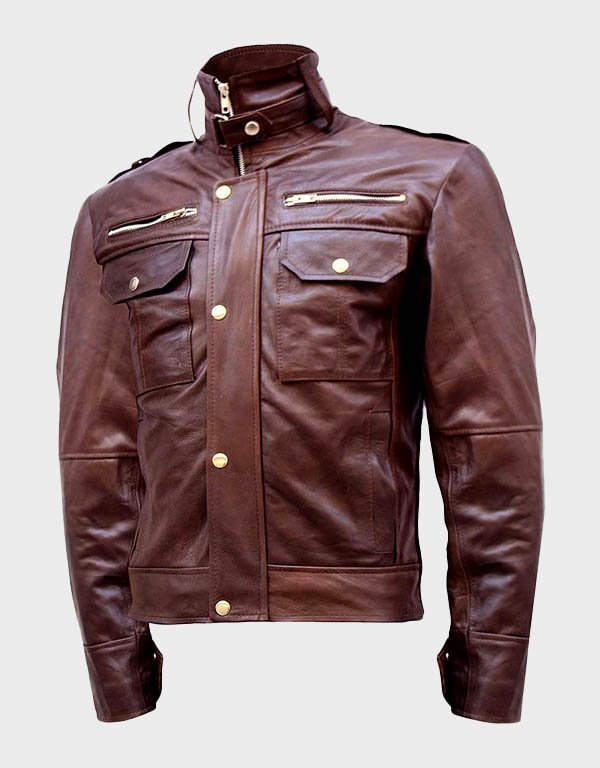 mens-high-collar-jacket-1.jpg Men's Brown High Collar Jacket - Image 1
