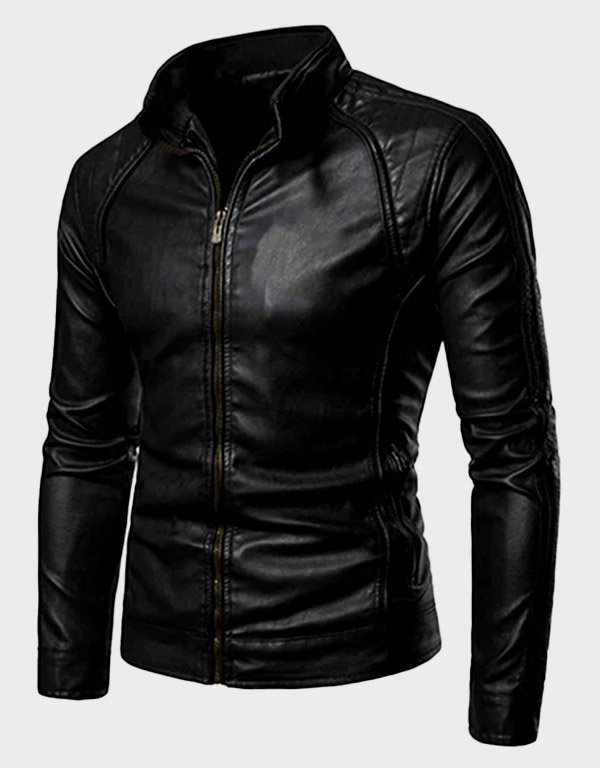 mens-high-collar-jacket.jpg Mens High Collar Black Jacket - Image 1