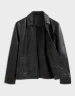 Mens Black Signature Leather Collared Jacket - Image 8