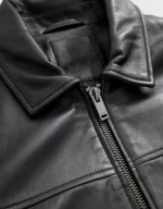 Mens Black Signature Leather Collared Jacket - Image 5