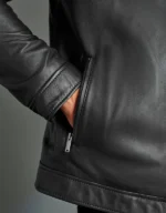 Mens Black Signature Leather Collared Jacket - Image 4