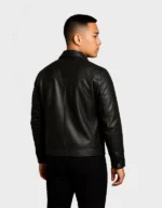 Mens Black Signature Leather Collared Jacket - Image 3