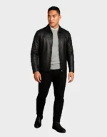 Mens Black Signature Leather Collared Jacket - Image 2