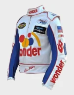 Women’s Racing-Inspired White and Blue Faux Leather Jacket - Image 3