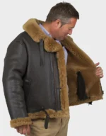 Men's Finest Sheepskin Flying Jacket - WWII Air Force Pilot - Brown Wool - Image 2