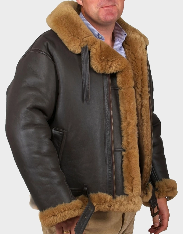 ss1111.webp Men's Finest Sheepskin Flying Jacket - WWII Air Force Pilot - Brown Wool - Image 1
