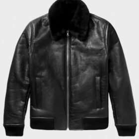 Trimmed Black Shearling Leather Jacket