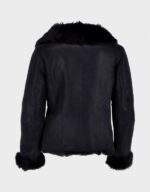 Black Leather Shearling Jacket For Women - Image 2
