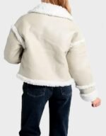 Women White Shearling Leather Jacket - Image 2