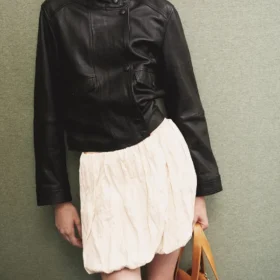 Womens Black High Neck Leather Jacket