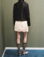 Womens Black High Neck Leather Jacket - Image 3