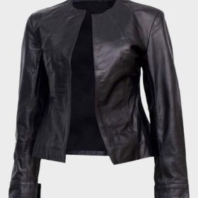 Womens Collarless Leather Jacket