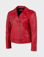 Women's Burgundy Leather Jacket - Image 6