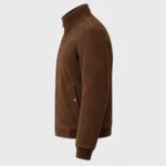 Men's Chocolate Brown Suede Bomber Jacket Side View