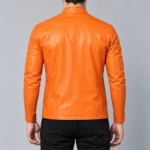 Mens orange leather cafe racer jacket back view