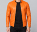 Auren mens orange leather cafe racer jacket front close view